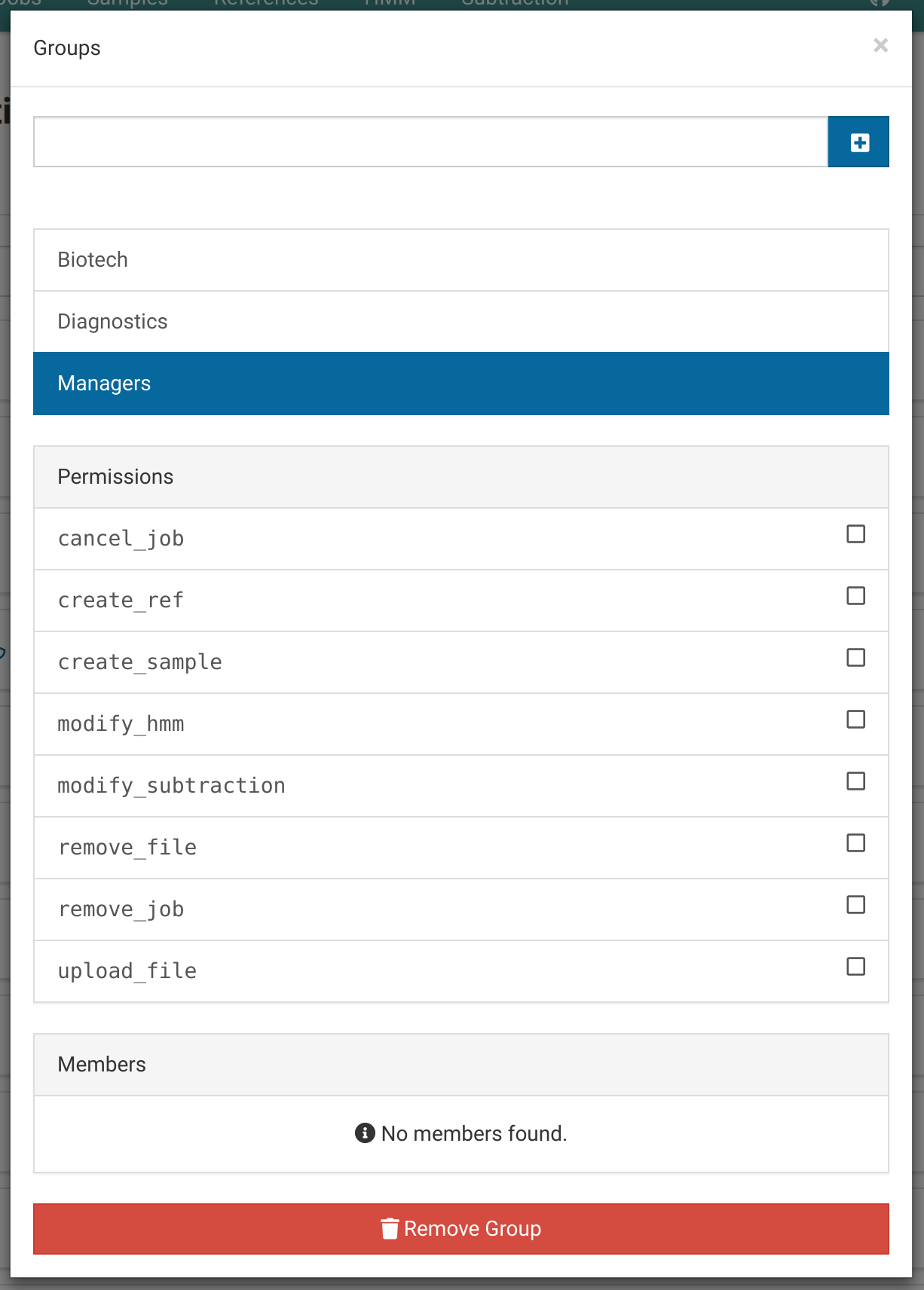 Managers selected in groups interface