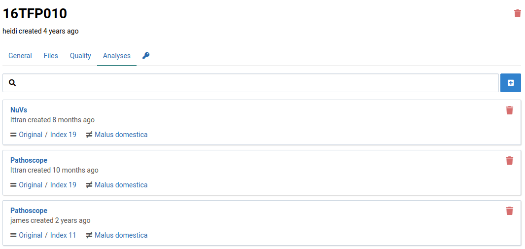 Multi-analysis sample with different workflows and index versions