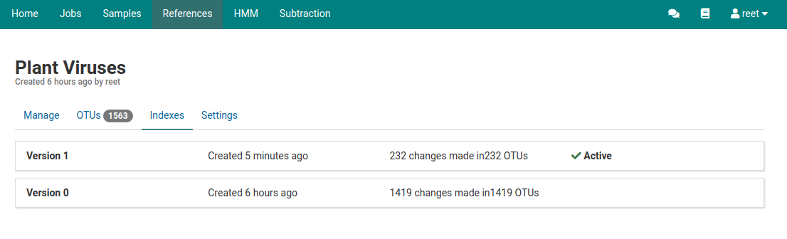 Version 1 index active