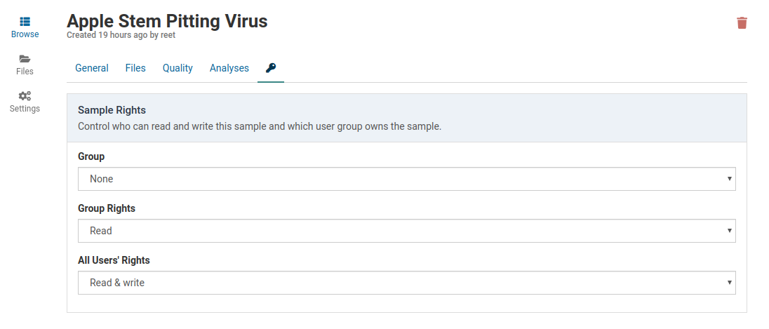 The sample rights view