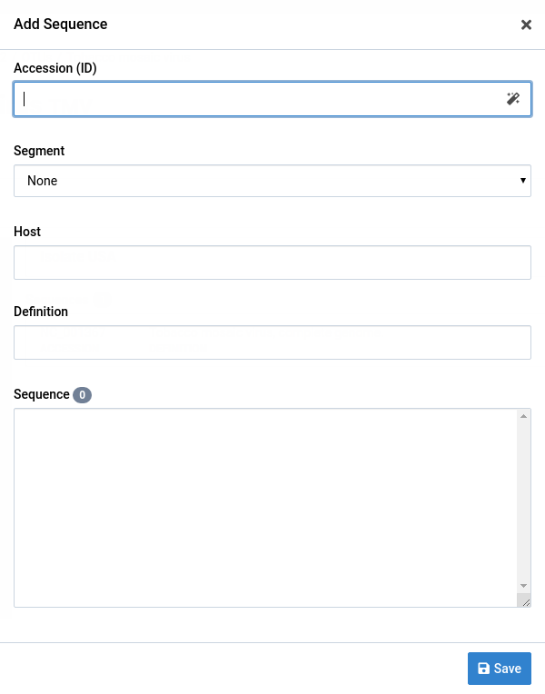 Sequence addition dialog