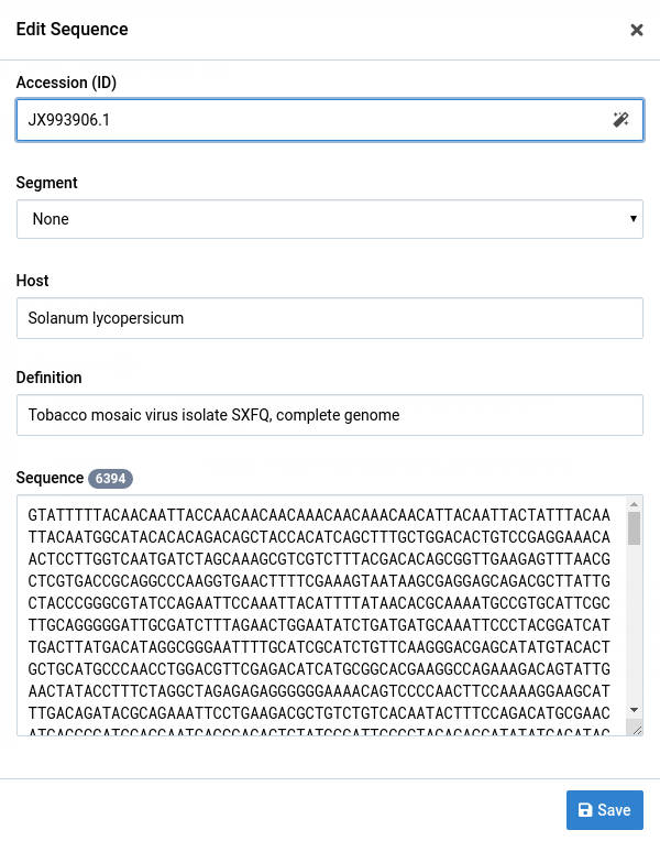 Edit sequence dialog box