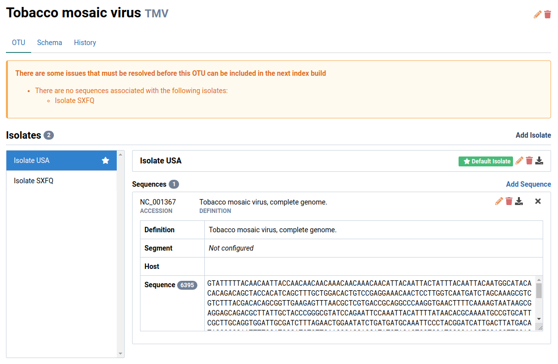 Virus detail with one empty isolate
